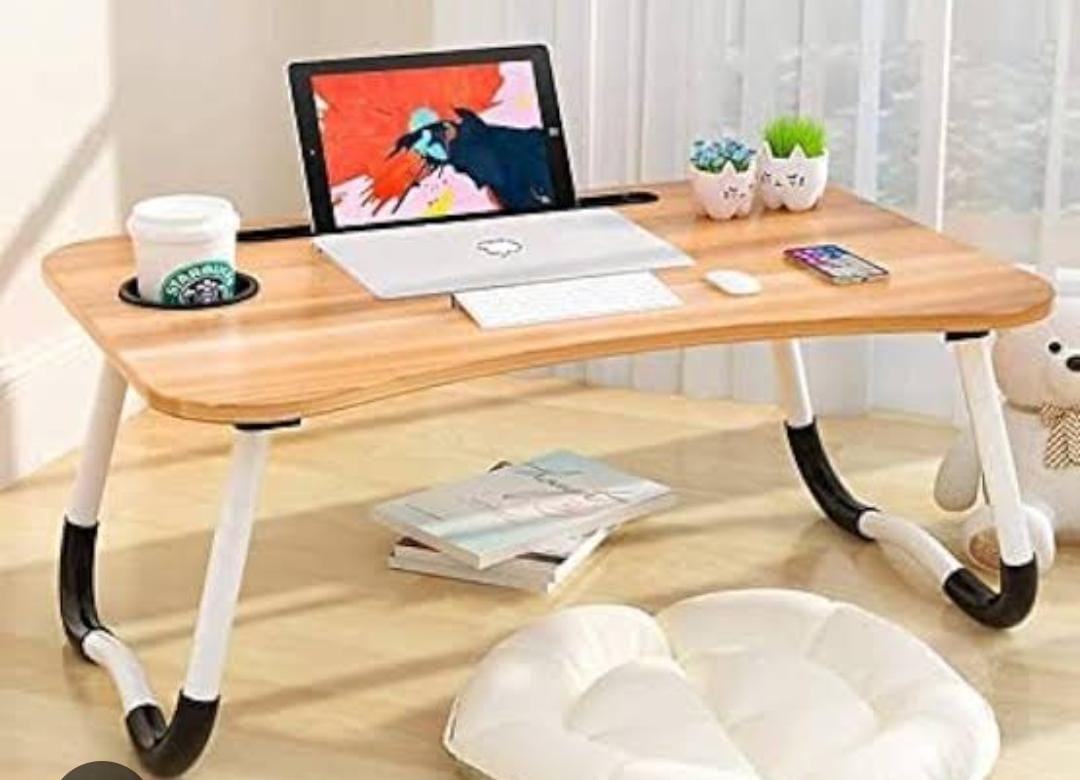 Multi-Purpose Foldable Laptop & Study Desk – 60x40x27cm Portable Table with Tablet Slot & Cup Holder