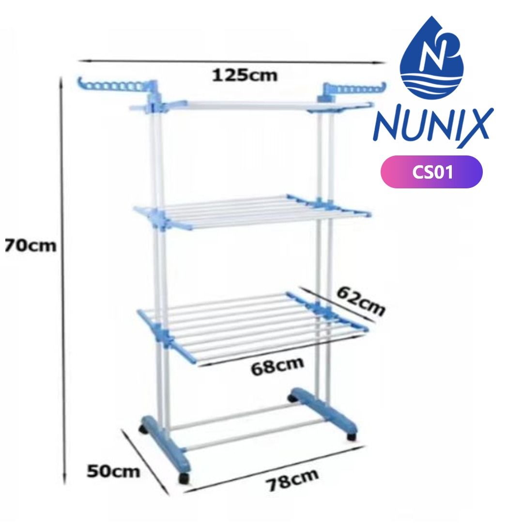 Foldable movable, Balcony Use Multi Function Mettalic 3tier  clothes drying rack with shoe rack and 2 side wing