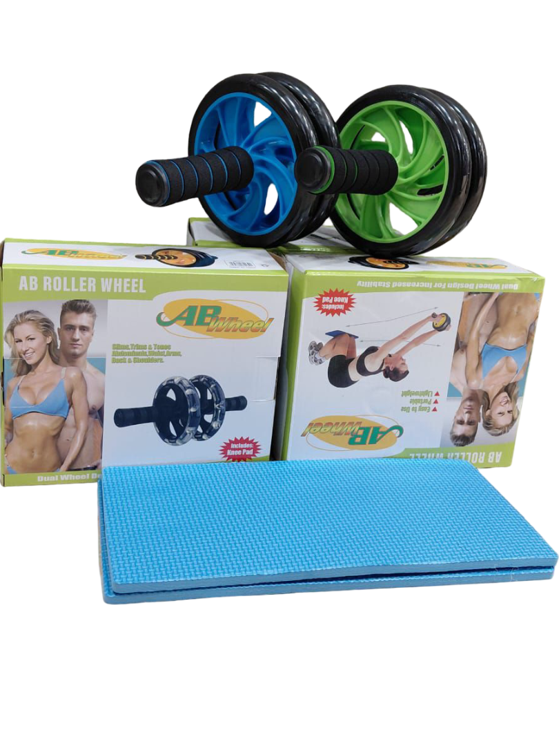 AB Roller Wheel PLUS an Exercise Mat Set - Core Strength Trainer Kit with Knee Pad, Home Fitness Equipment for Abs, Back, and Full Body Workout