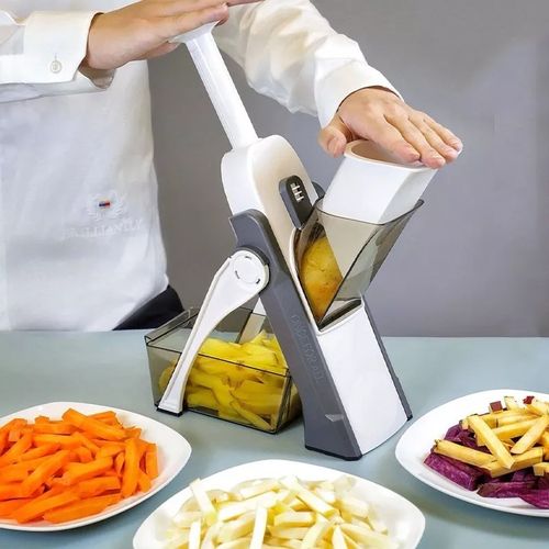 Professional Mandoline Slicer with Adjustable Blades - Stainless Steel Vegetable Cutter for Thin Slices, Julienne, Waffle & French Fry Cuts, with Safety Guard & Container