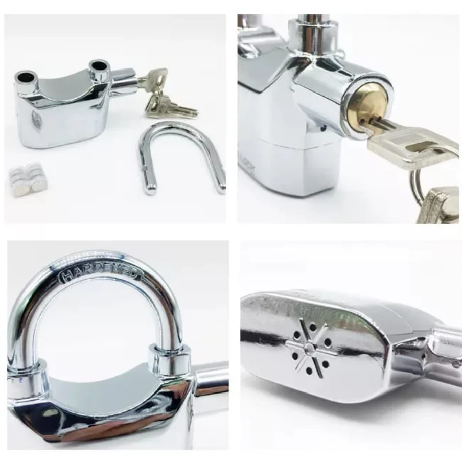 Stainless Steel Silver Alarm Padlock with 3 Keys - Anti-Theft Security Padlock with Loud 120dB Alarm, Water Resistant for Lockers, Gates, Bags, and Bicycles