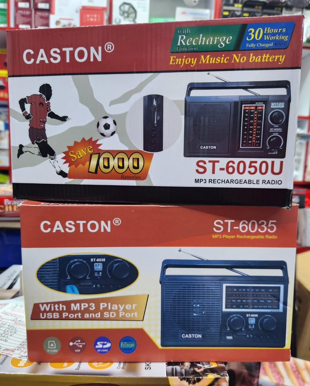 Caston ST-6050U Rechargeable MP3 FM Radio Speaker 30-Hour Playtime 1000mAh Battery USB SD TF Card Slots Portable Radio for Music & News