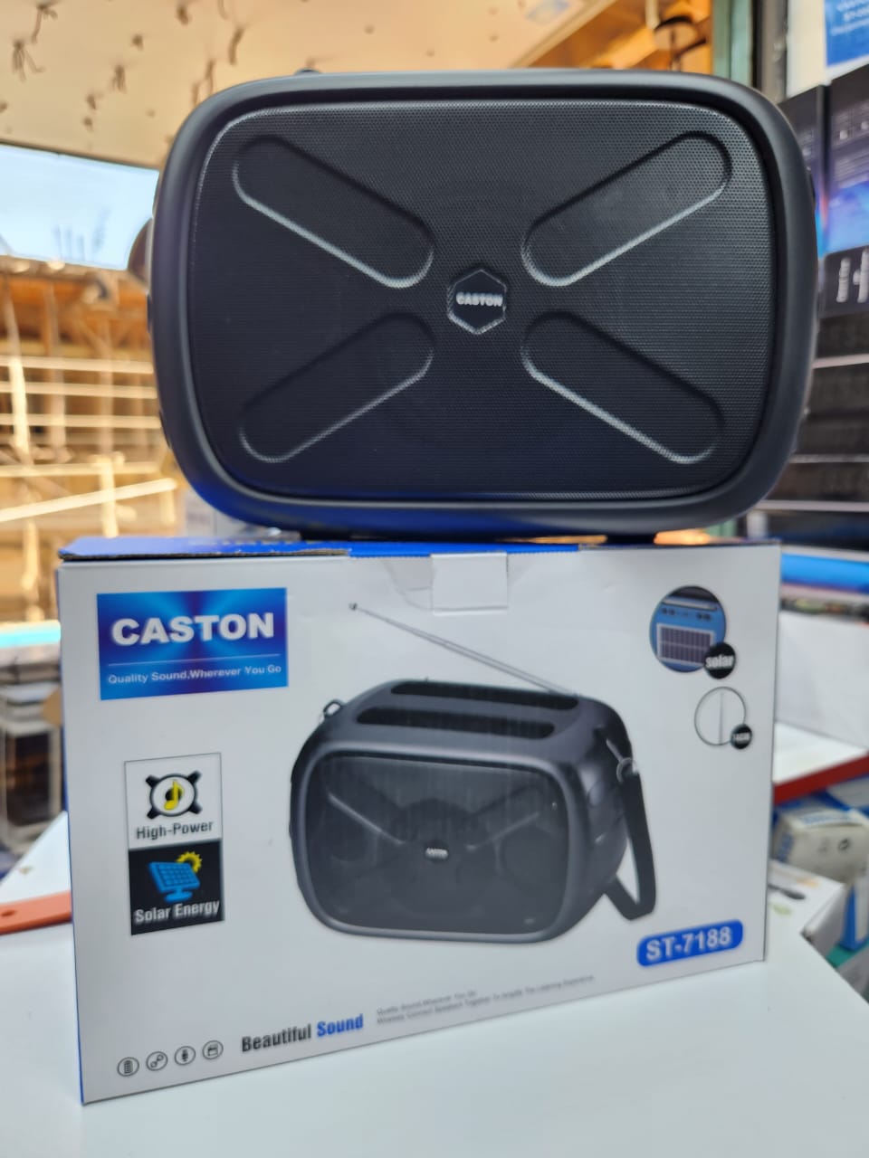 Caston ST-7186 High-Power Solar Bluetooth Speaker Portable Outdoor Party Boombox with Solar Charging FM USB TF AUX TWS Waterproof IPX5