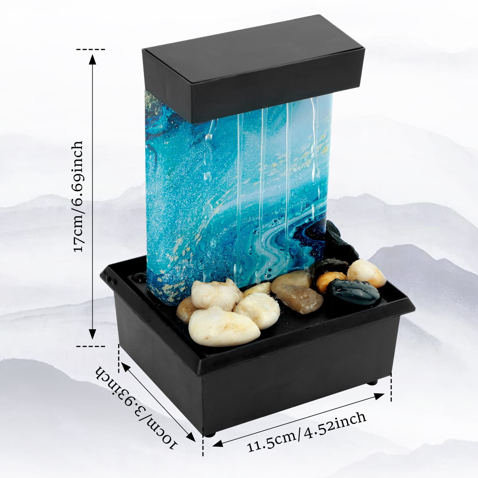 USB/Battery Powered Tabletop Water Fountain with LED Lights – Indoor Desktop Zen Fountain, Relaxing Home/Office Decoration Waterfall Feature