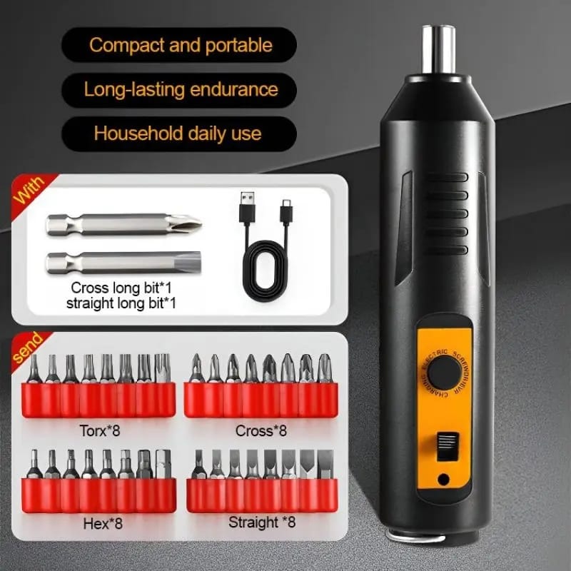 Cordless Electric Screwdriver Set – 3.6V Rechargeable Power Screwdriver with 30+ Magnetic Bits, LED Light, USB-C Charging, Adjustable Torque for Home DIY, Furniture Assembly & Electronics Repair