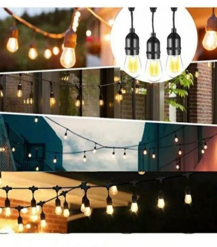 10 Meter 10-Bulb Outdoor String Lights – E27 Screw Base Socket Patio Garden Lights, Heavy-Duty Waterproof Rubber Cord, Connectable Party Lighting for Backyard Decoration (Bulbs Not Included)