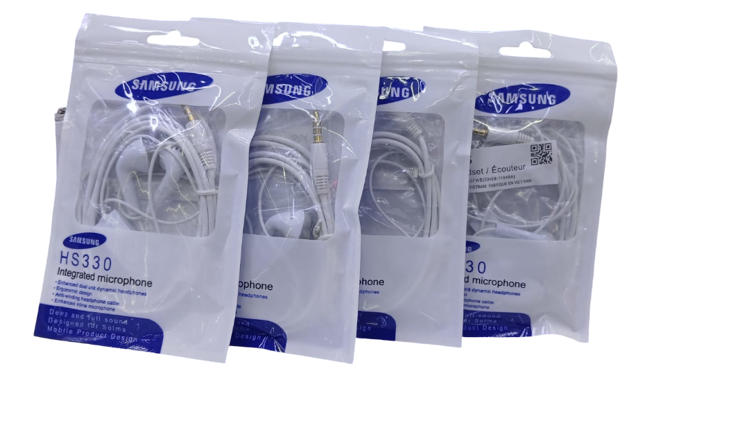 Samsung HS330 Wired Earphones with Microphone – Ergonomic In-Ear Headset with Dual Speaker System, Anti-Tangle Flat Cable, Deep Bass Sound & Inline Remote for Android/iPhone - White