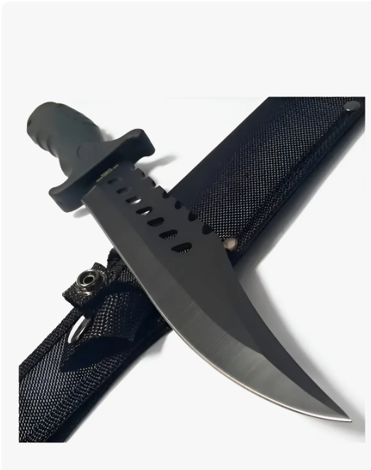 Tactical Survival Knife with Serrated Blade – Black Handle + Dual Sheath Bags – Outdoor, Camping, Hunting Gear