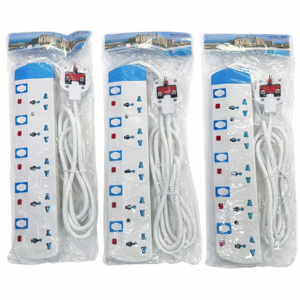 Universal Multi-Socket Extension Power Strip with Surge Protection, Individual Switches, and Long Durable Cable – Ideal for Home, Office, and Electronics Use