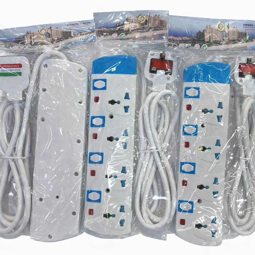 Universal Multi-Socket Extension Power Strip with Surge Protection, Individual Switches, and Long Durable Cable – Ideal for Home, Office, and Electronics Use