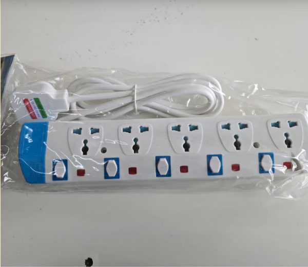 Universal Multi-Socket Extension Power Strip with Surge Protection, Individual Switches, and Long Durable Cable – Ideal for Home, Office, and Electronics Use