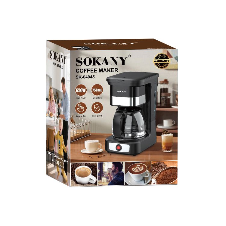 Sokany Coffee Maker – 650W, 750ml Glass Carafe, Black Drip Coffee Machine with Warming Plate and Anti-Drip Feature