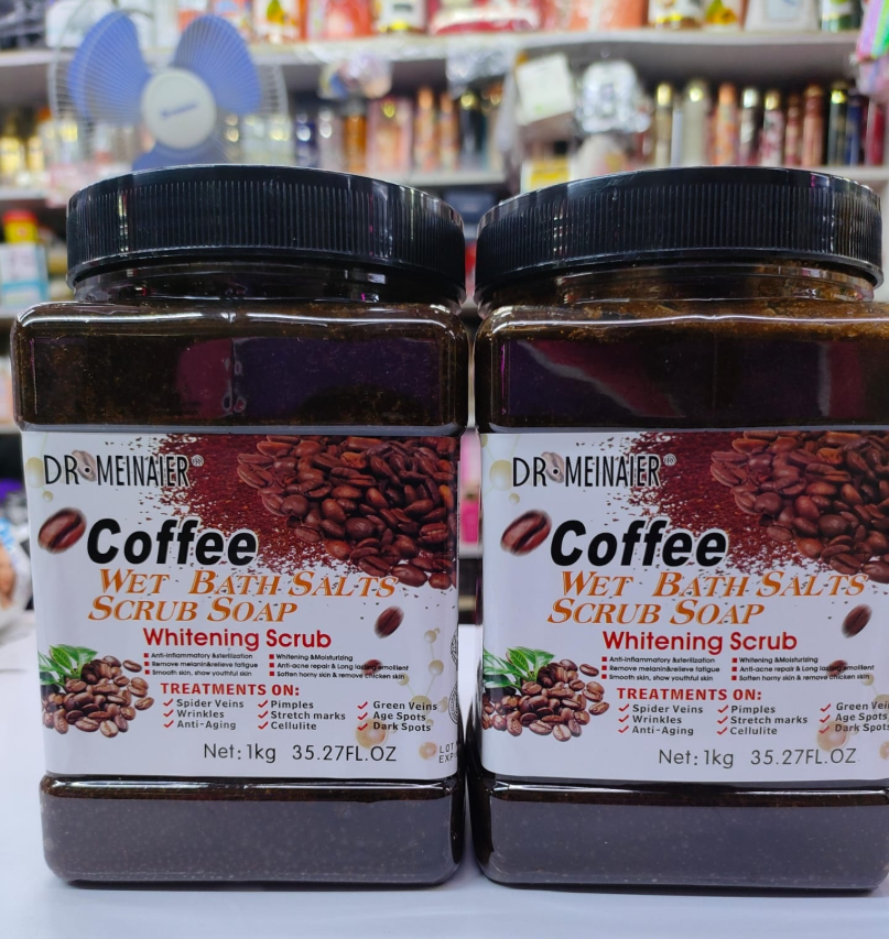 Dr. Meinaier Coffee Wet Bath Salts Scrub Soap (1kg) – Whitening & Moisturizing Body Scrub with Dead Sea Salt & Organic Coffee, Anti-Cellulite Treatment for Smooth Skin