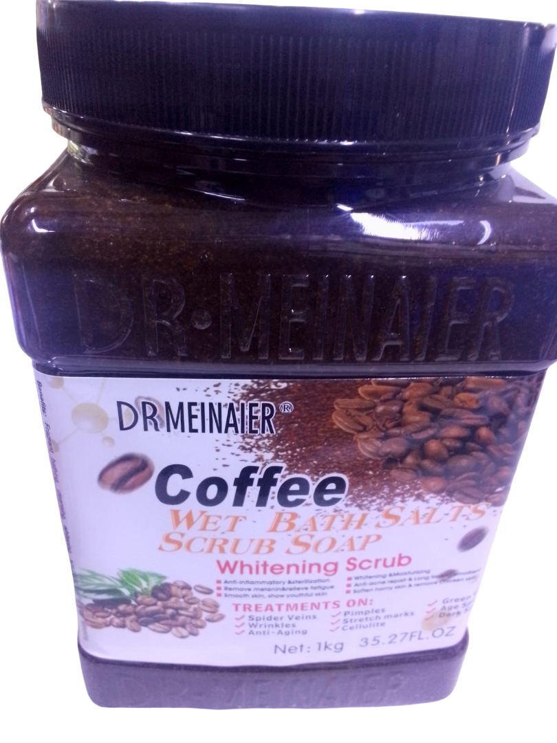 Dr. Meinaier Coffee Wet Bath Salts Scrub Soap (1kg) – Whitening & Moisturizing Body Scrub with Dead Sea Salt & Organic Coffee, Anti-Cellulite Treatment for Smooth Skin