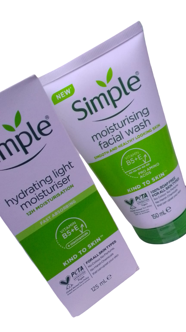 Simple Kind to Skin Hydrating Light Moisturiser 125ml + Moisturising Facial Wash 150ml – 2-in-1 Daily Skincare Set for Sensitive Skin, Soap-Free Face Cleanser & Lightweight Hydrator