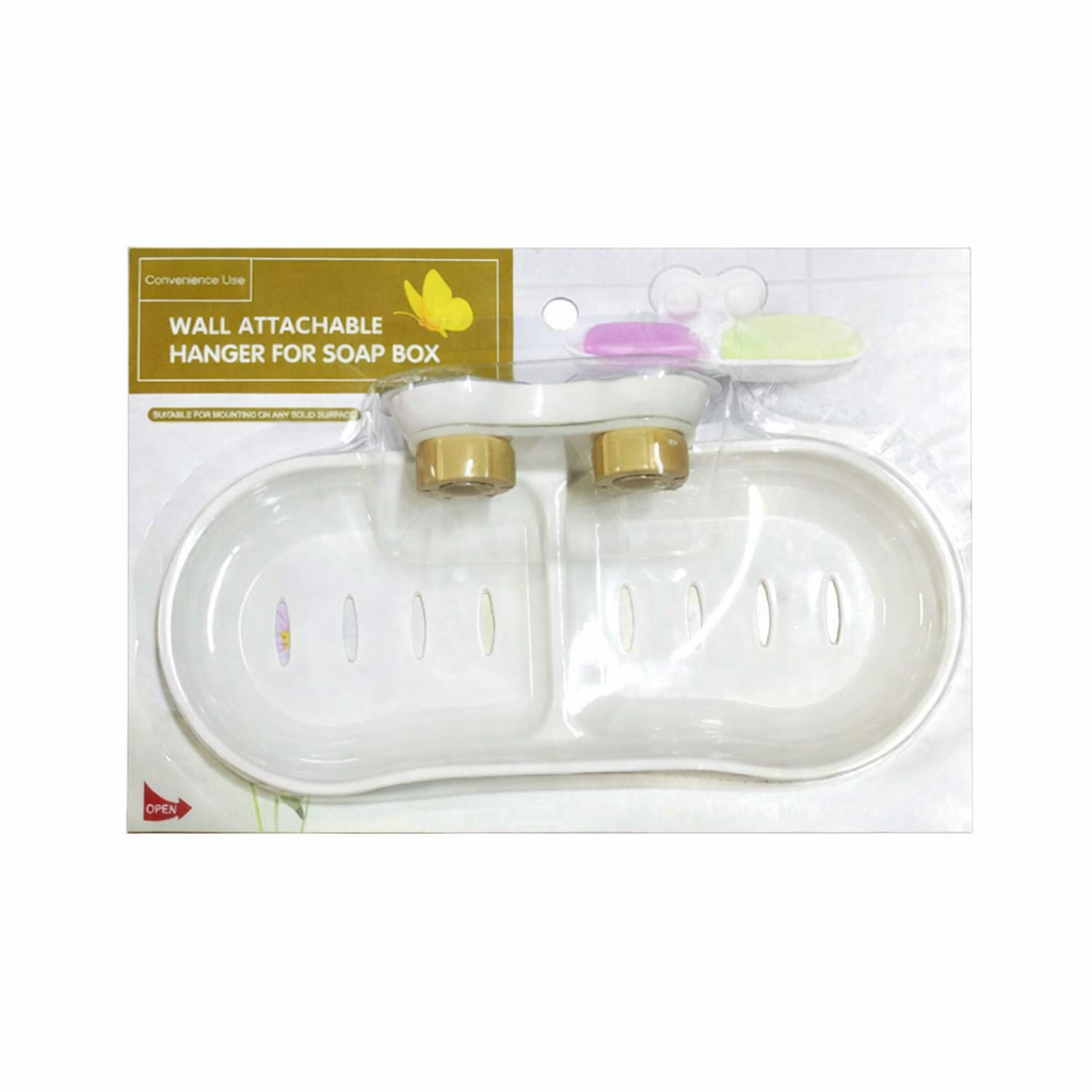 Beautiful Space & Convenient Life Double Soap Dish Holder – Wall Attachable No-Drilling Suction Soap Tray, Double Section for 2kg Capacity Bathroom & Kitchen Organizer