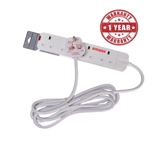 Amaze 4 WAY HEAVY DUTY POWER EXTENSION CABLE - 4 Sockets, 3-Pin, 2000W Max Load - perfect for laptops, TVs, chargers, routers