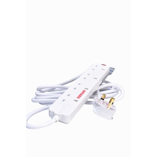 Amaze 4 WAY HEAVY DUTY POWER EXTENSION CABLE - 4 Sockets, 3-Pin, 2000W Max Load - perfect for laptops, TVs, chargers, routers