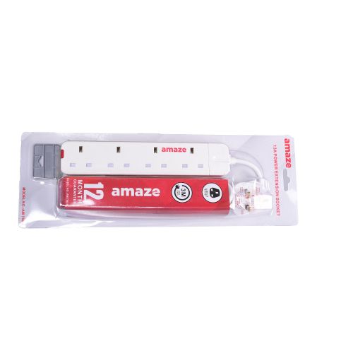 Amaze 4 WAY HEAVY DUTY POWER EXTENSION CABLE - 4 Sockets, 3-Pin, 2000W Max Load - perfect for laptops, TVs, chargers, routers