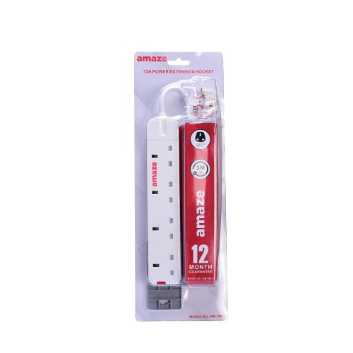 Amaze 4 WAY HEAVY DUTY POWER EXTENSION CABLE - 4 Sockets, 3-Pin, 2000W Max Load - perfect for laptops, TVs, chargers, routers
