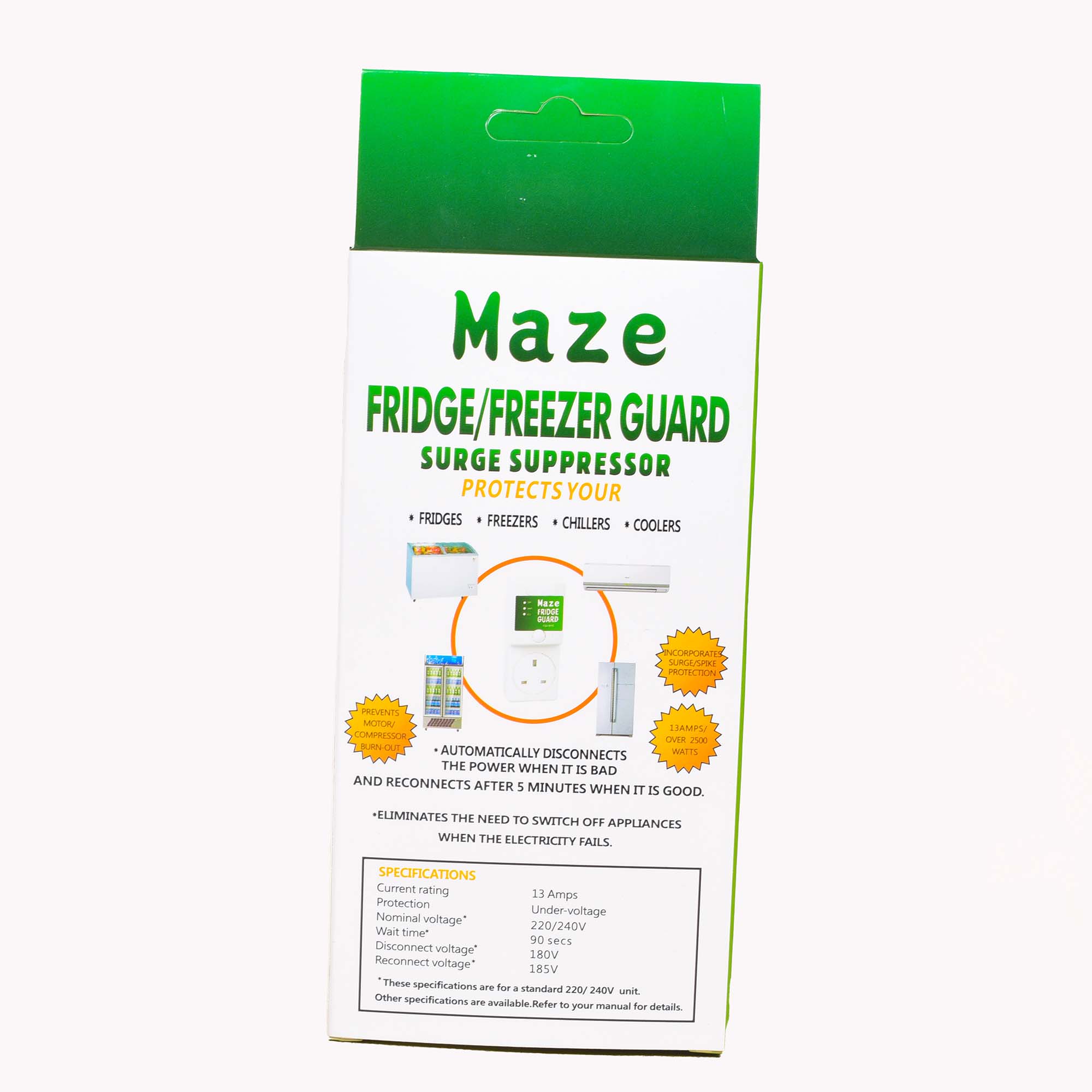 Fridge Guard Surge Protector 13A  - Low Voltage Protection, Spike/Surge Protection, High Voltage Disconnect 230VAC