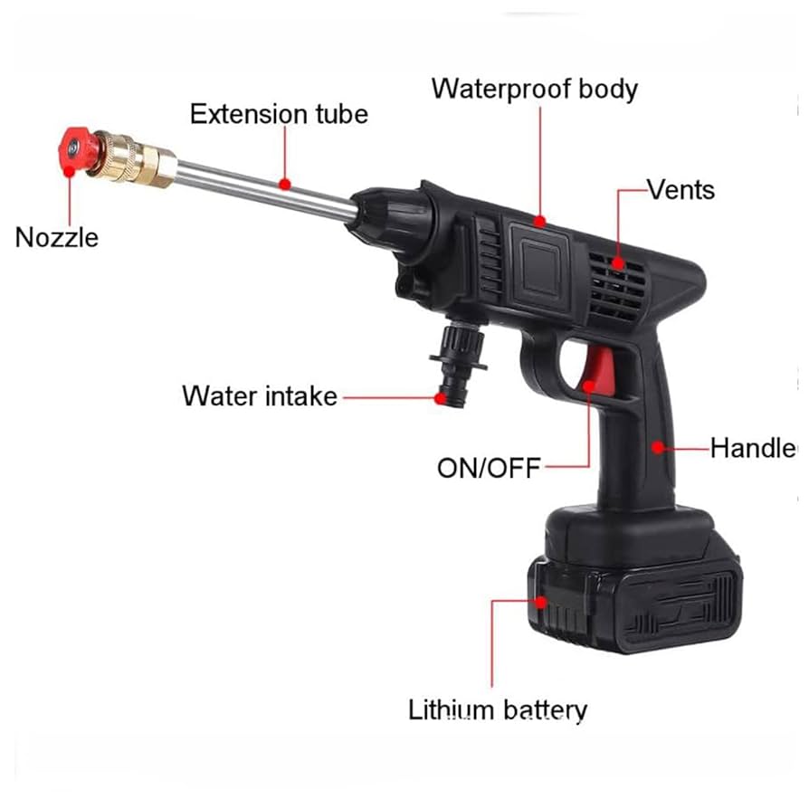 48V Cordless High-Pressure Car Washer – Portable Rechargeable Power Spray Gun with Adjustable Nozzles, Long Hose & Foam Bottle for Car, Home, and Garden Cleaning