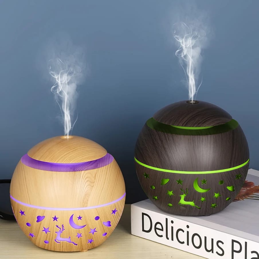 🌿✨ Premium Wood-Grain Ultrasonic Aroma Diffuser & Cool Mist Humidifier with LED Night Light – Silent Essential Oil Diffuser for Home, Bedroom, Office & Spa Relaxation ✨🌿Transform your space into