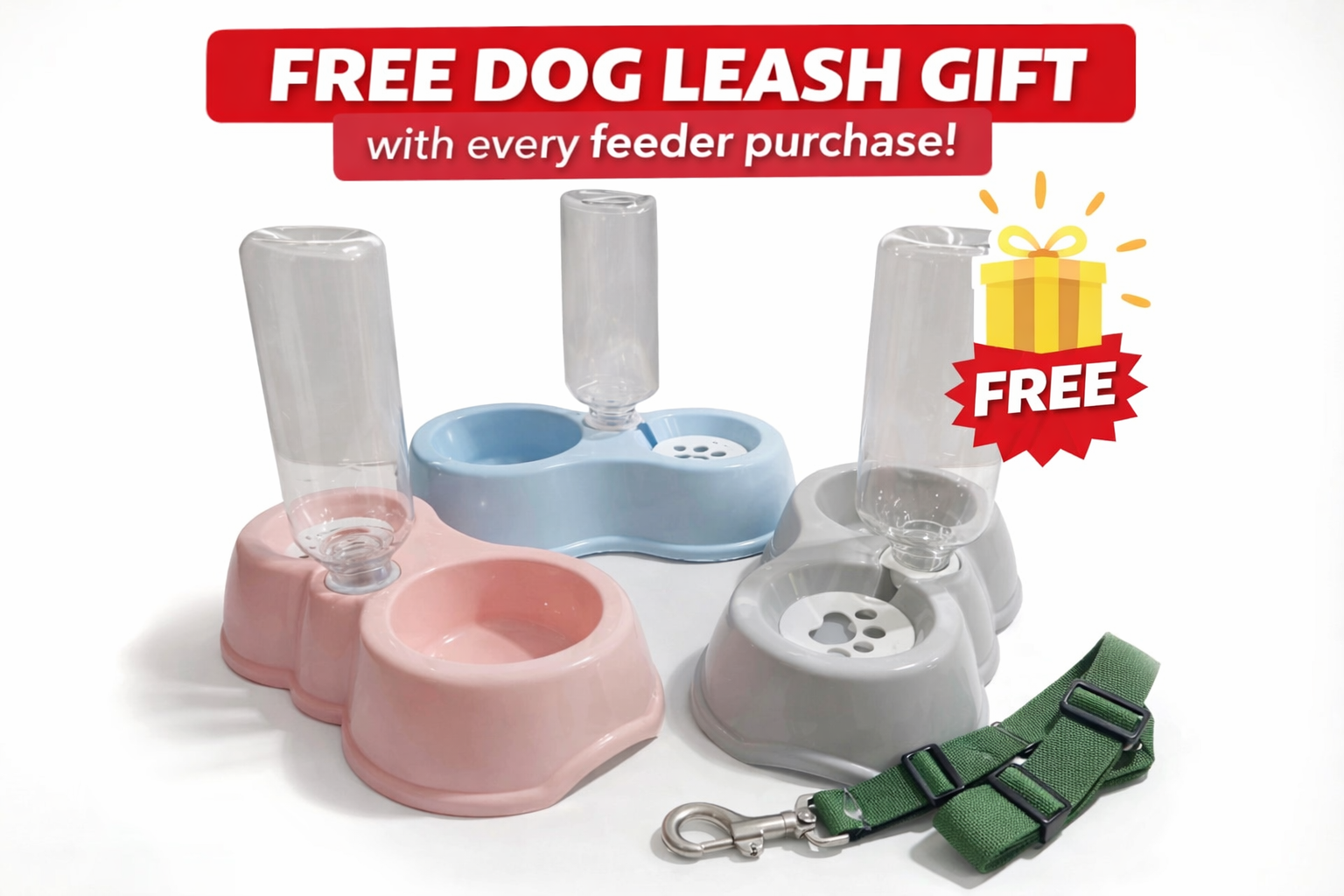 Automatic Pet Feeder & Water Dispenser 💧🥣🎁 FREE DOG LEASH GIFT with Every Purchase! Make feeding time easy, clean, and stress-free for your furry friend! This Automatic Gravity Pet Feeder & Water