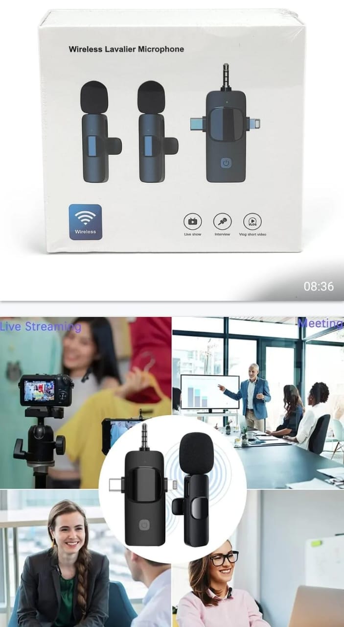 two microphones  Clip on lavalier rechargeable Wireless microphone for tiktok video recording and live💥for iPhone,  android and type c phones💥noise canceling and clear recording