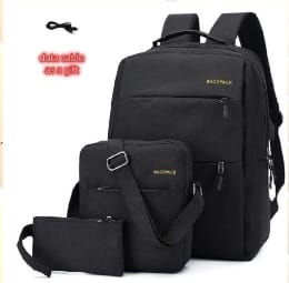 3 piece backpack set is a versatile collection typically designed for school, business, or travel. The set generally includes a large laptop backpack, a medium-sized messenger or shoulder bag