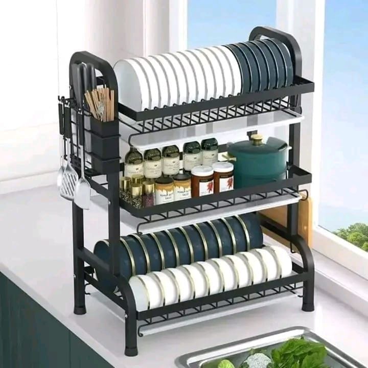 🍽️ 3-Tier Carbon Steel Dish Rack – Strong, Spacious & Stylish!💥Upgrade your kitchen organization with this High-Quality 3-Tier Dish Drying Rack, designed to save space and keep your kitchen neat and