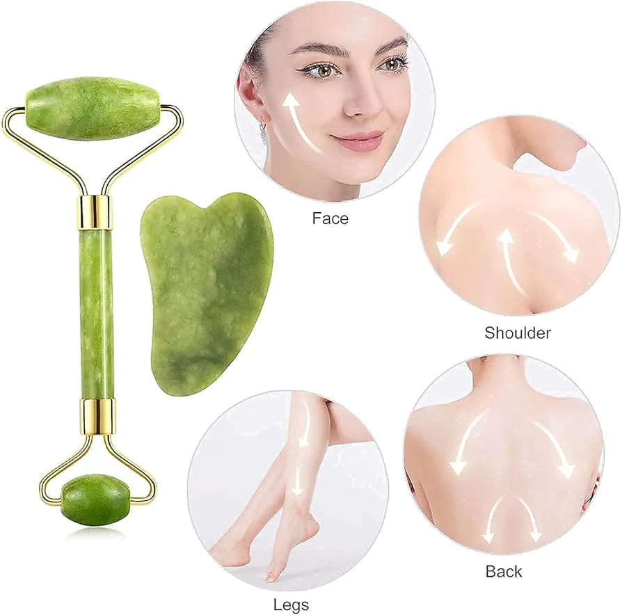 ✨ Jade Facial Roller & Gua Sha Set – Glow Naturally 💆‍♀️🌿Upgrade your skincare routine with this luxurious jade facial roller and gua sha set, designed to leave your skin refreshed, lifted, and gl
