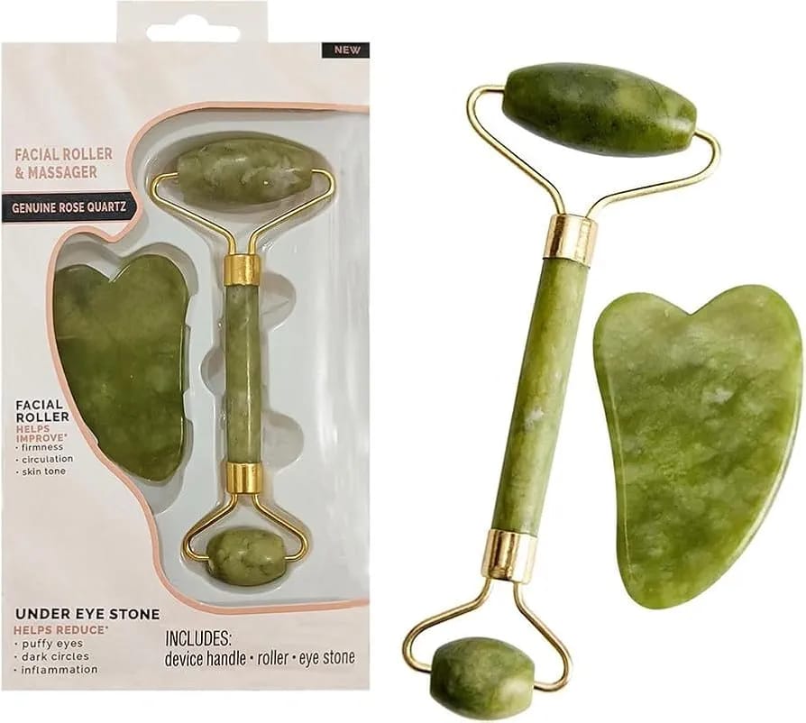 ✨ Jade Facial Roller & Gua Sha Set – Glow Naturally 💆‍♀️🌿Upgrade your skincare routine with this luxurious jade facial roller and gua sha set, designed to leave your skin refreshed, lifted, and gl