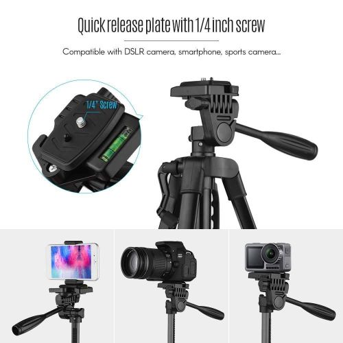 3366 Aluminum Tripod (55-Inch), Universal Lightweight Tripod with Mobile Phone Holder Mount & Carry Bag for All Smart Phones, Gopro, Cameras 1.4m