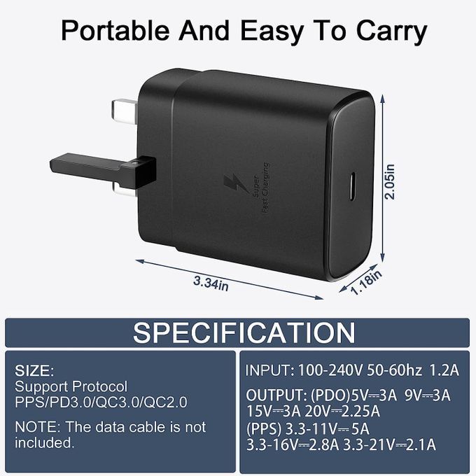 Samsung Fast Charger 25W With Type C To Type C Cable