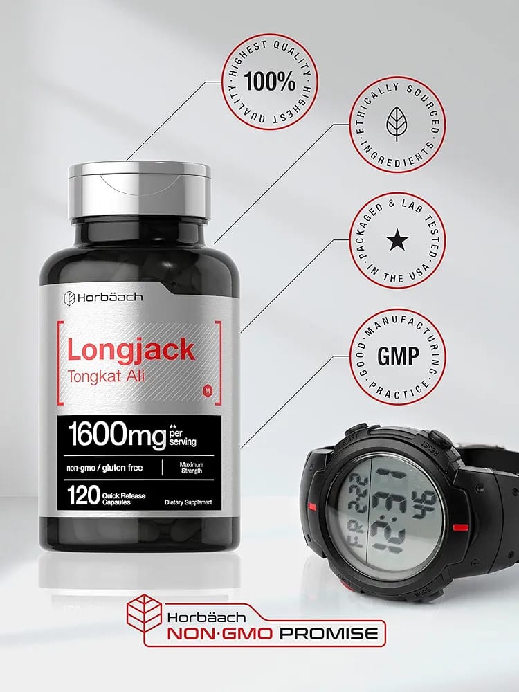 Horbäach Longjack Tongkat Al for Men, Women 1600mg Maximumstrength 120 Capsules