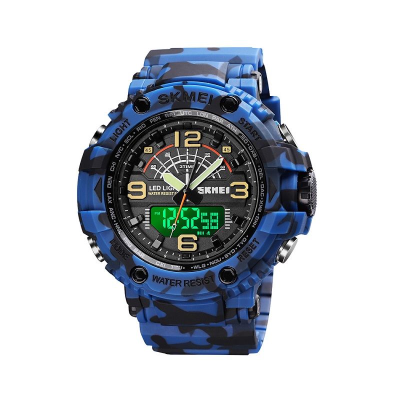 Skmei Men Digital Sports Watch, Dual Time Display LED Military Wrist Watch, Shockproof Large Dial Men Wristwatches Outdoor Waterproof Alarm Watches - 1617