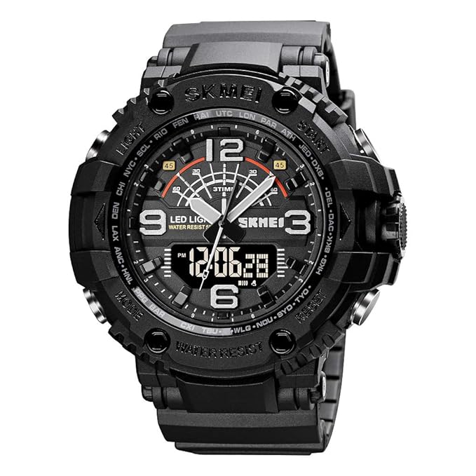 Skmei Men Digital Sports Watch, Dual Time Display LED Military Wrist Watch, Shockproof Large Dial Men Wristwatches Outdoor Waterproof Alarm Watches - 1617
