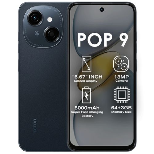 New Arrival TECNO POP 9 64GB + 6(3+3)GB 4.5G Fast Network 6.6" 120Hz Dual Speakers IP54 Waterproof 13MP 5000mAh Type-C Android 14 Dual SIM Smart Phones Side Fingerprint phone