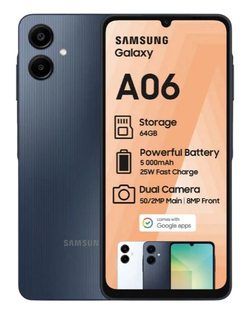 Samsung Galaxy A06 64GB+4GB 50MP Camera 6.7" 90Hz MTK Helio G85 (12nm) 5000mAh 25W Type-C Charge Android 14 Smart Phones Side Fingerprint Unlock phone