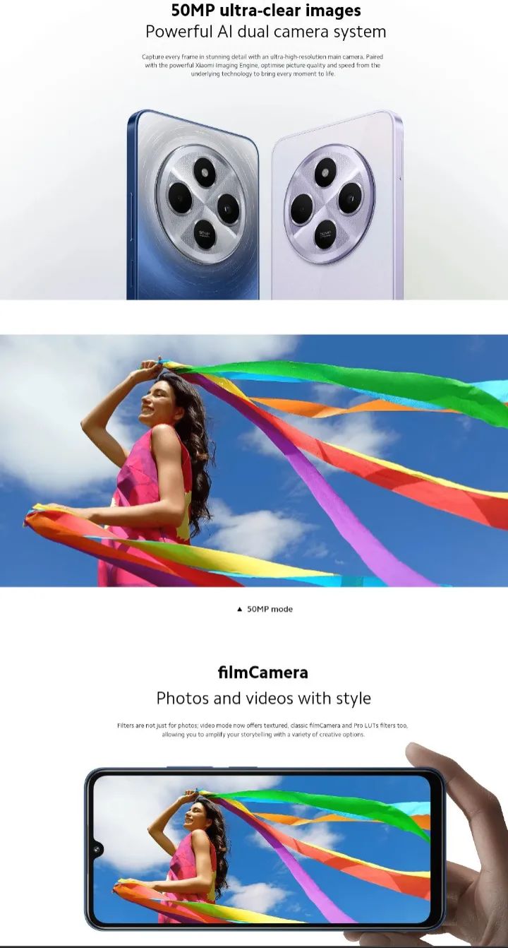 Xiaomi Redmi 14C 6.88" 256GB 128GB ROM 8GB RAM  4G Network Dual SIM 90Hz LCD Screen 50MP Camera 33W Type-C Charging 5000mAh Battery Fingerprin t& Face Smart Phones Phone