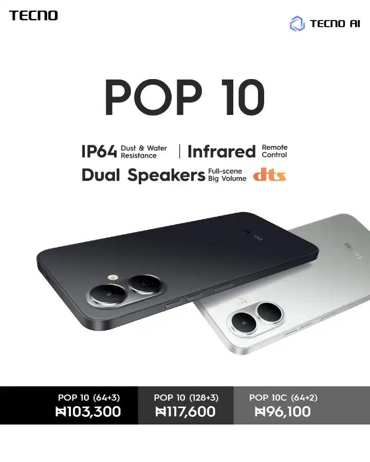 TECNO POP 10 Pro Pop 10 128GB+8(4+4)GB 64GB + 6(3+3)GB 4G Network 6.67" 120Hz Hole Screen Dual Speakers IP64 Waterproof 13MP 5000mAh 15W Type-C Android 15 Dual SIM Phone Side Fingerprint Unlock phones