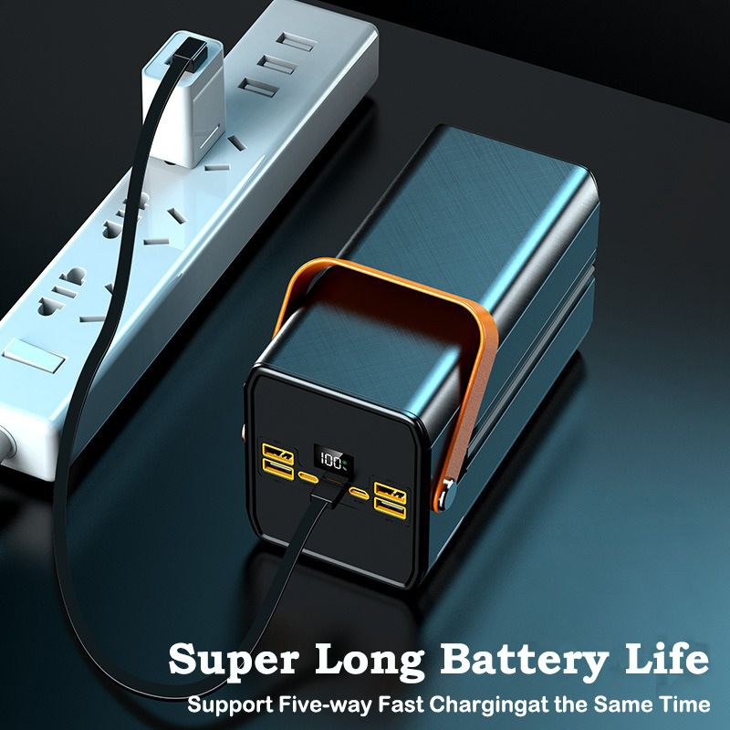 80000mAh Power Bank Portable PD 22.5w Fast Charge Powerbank With 2 Cable LED Camping Light With Handle LCD Display High Capacity Type-C Power Banks