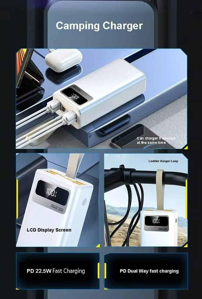 Portable Power Bank 40000mAh Powerbank Super Fast charge 22.5W High capacity charger Power Banks With LED Light Outdoor Power Station