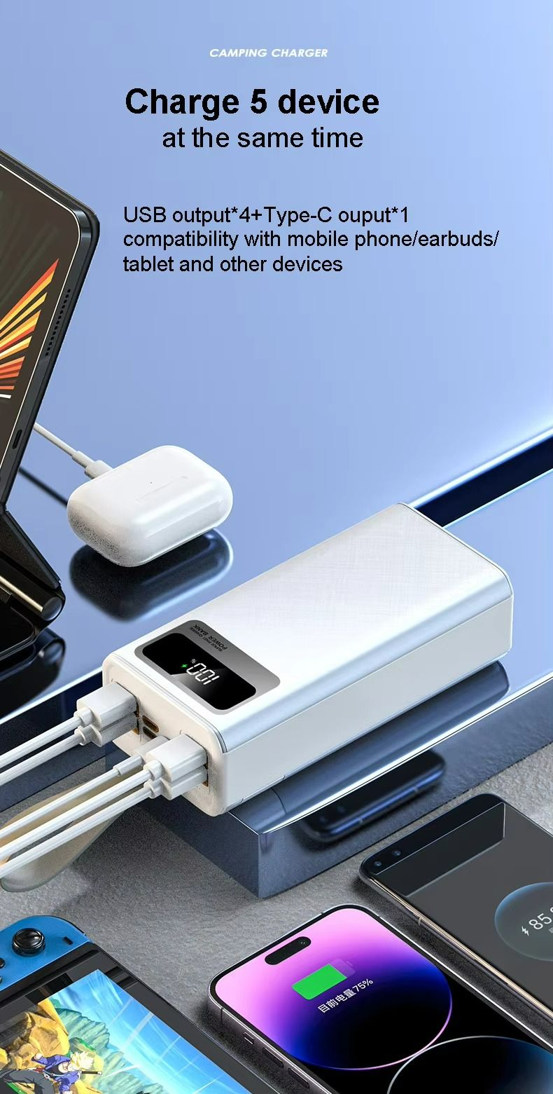 Portable Power Bank 40000mAh Powerbank Super Fast charge 22.5W High capacity charger Power Banks With LED Light Outdoor Power Station