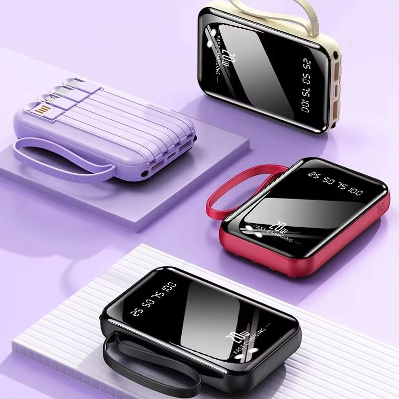 Built in 4 Cables Power Banks 10000mAh Powerbank 2A Fast Charge Portable Power Banks Display Mobile Power Built-In Flashlight Micro Portable Powerbank