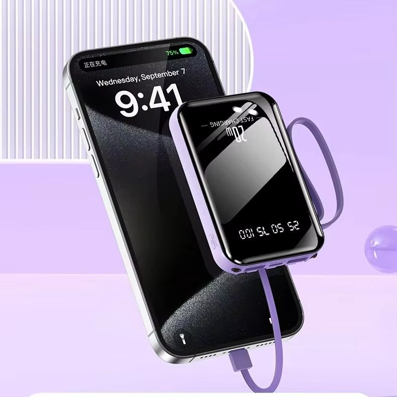 Built in 4 Cables Power Banks 10000mAh Powerbank 2A Fast Charge Portable Power Banks Display Mobile Power Built-In Flashlight Micro Portable Powerbank