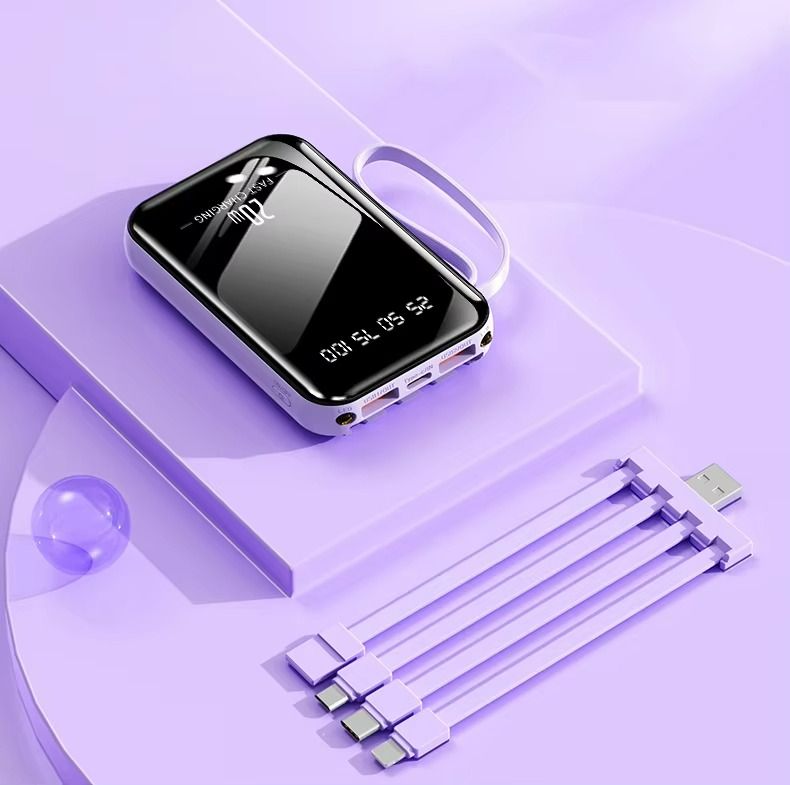 Built in 4 Cables Power Banks 10000mAh Powerbank 2A Fast Charge Portable Power Banks Display Mobile Power Built-In Flashlight Micro Portable Powerbank