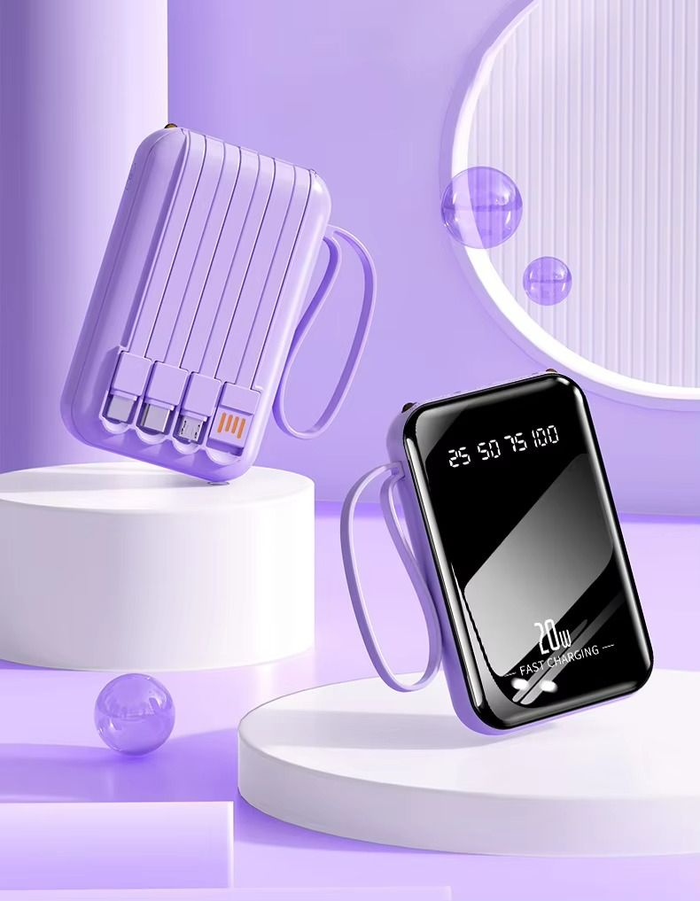 Built in 4 Cables Power Banks 10000mAh Powerbank 2A Fast Charge Portable Power Banks Display Mobile Power Built-In Flashlight Micro Portable Powerbank
