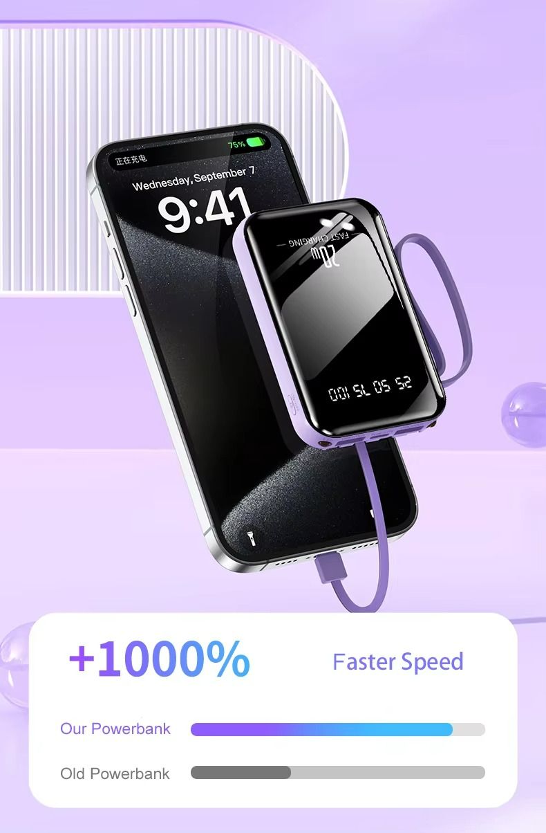Built in 4 Cables Power Banks 10000mAh Powerbank 2A Fast Charge Portable Power Banks Display Mobile Power Built-In Flashlight Micro Portable Powerbank
